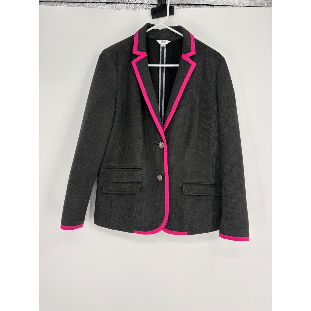 Crown & Ivy Blazer Womens Medium Grey Pink Trim Knit Two Button Crest Jacket‎ M
